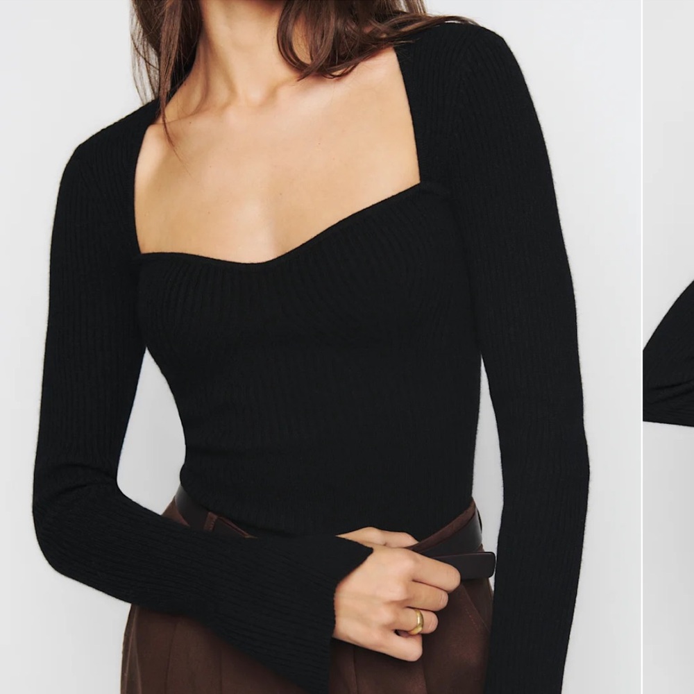 Reformation Black Glenna Square-Neck Cashmere Sweater